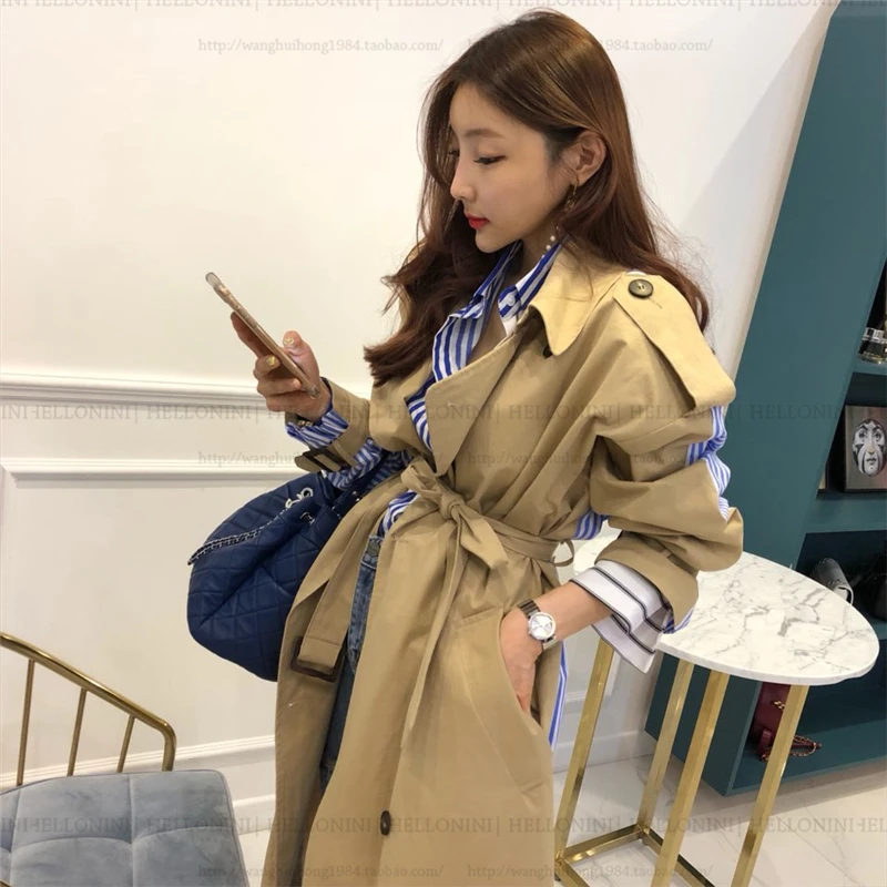 Best Selling Vintage Stripe print Patchwork loose overcoats beautiful pocket design cozy winter trench