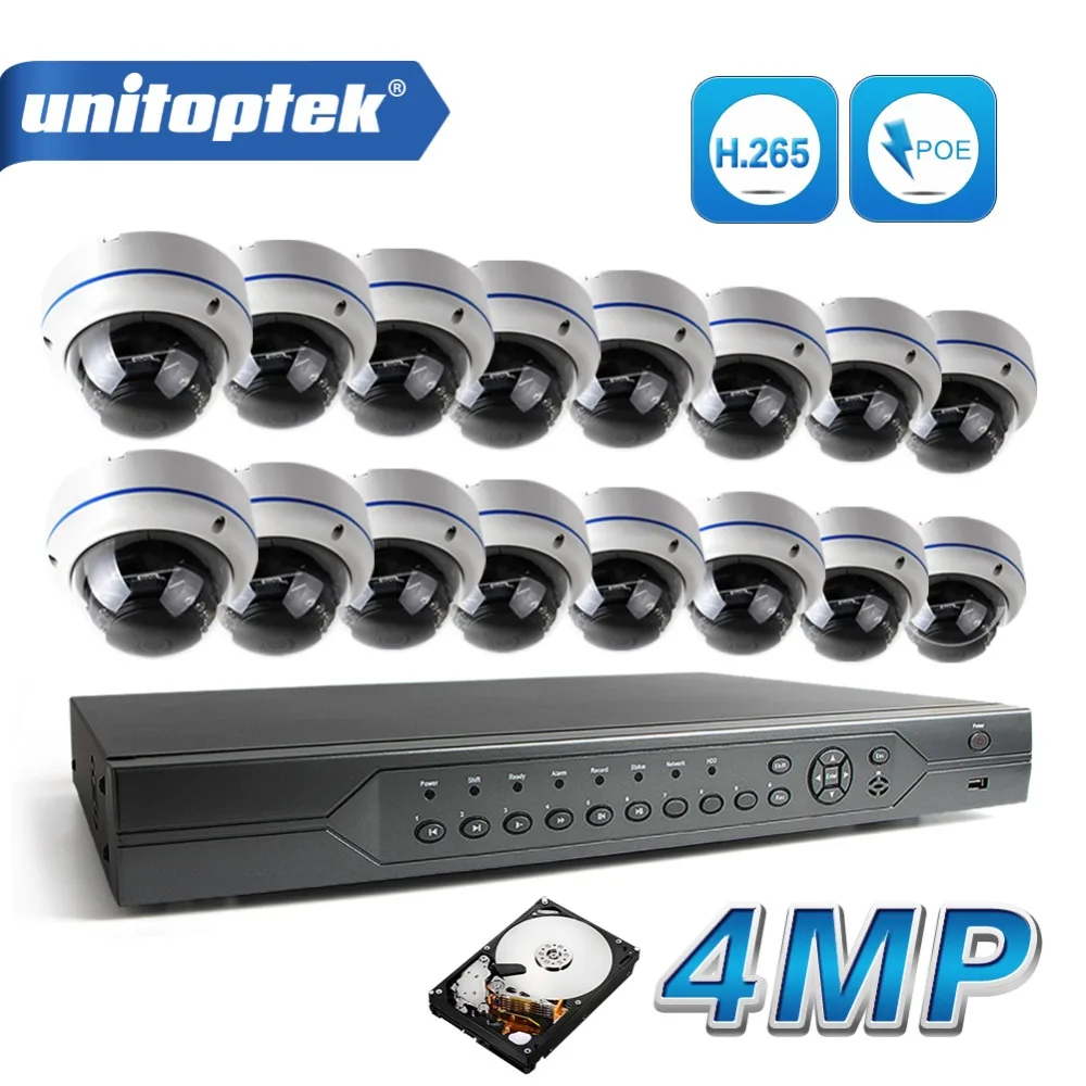 

16CH CCTV Surveillance Kit 4MP Security Camera System 16CH NVR H.265 Max 4K Video Output 16Pcs 4MP Dome IP Camera Outdoor IR 20M