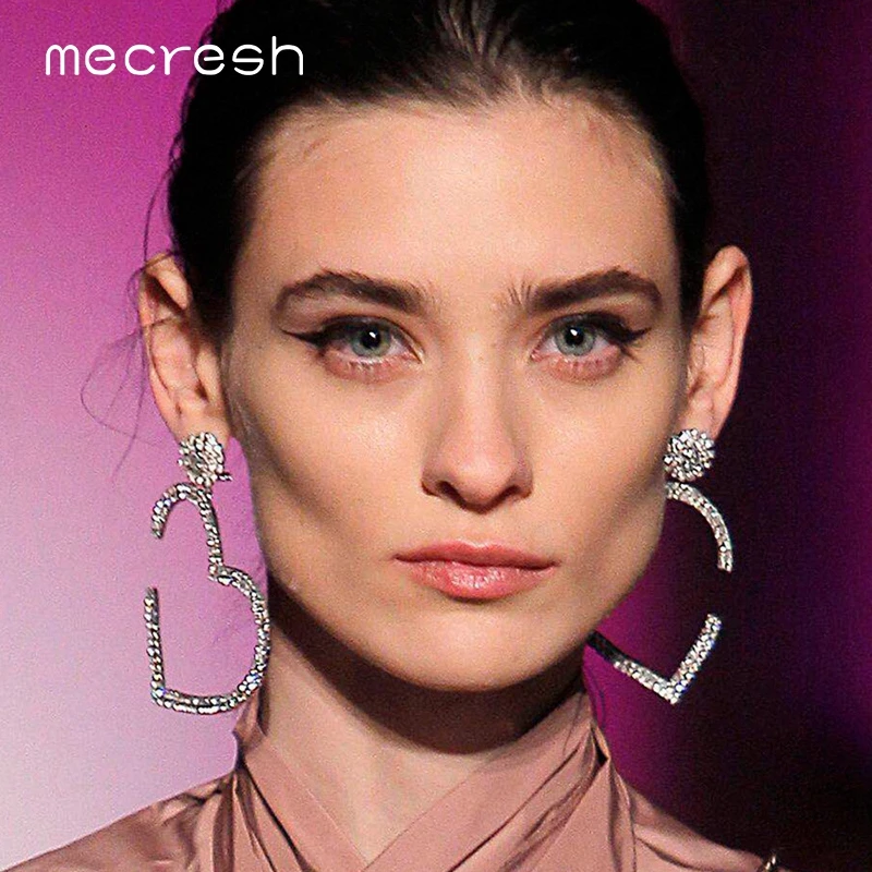 

Mecresh Statement Rhinestone Big Large Dangle Earrings for Women Girls Lovely Heart Crystal Drop Earrings Fashion Jewelry EH1250