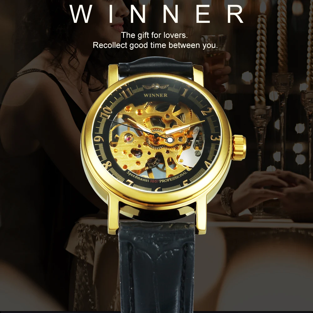 WINNER Royal модные женские туфли часы скелет светящиеся стрелки циферблат кожаный ремешок лучший бренд класса люкс Дамы Авто Механические Н