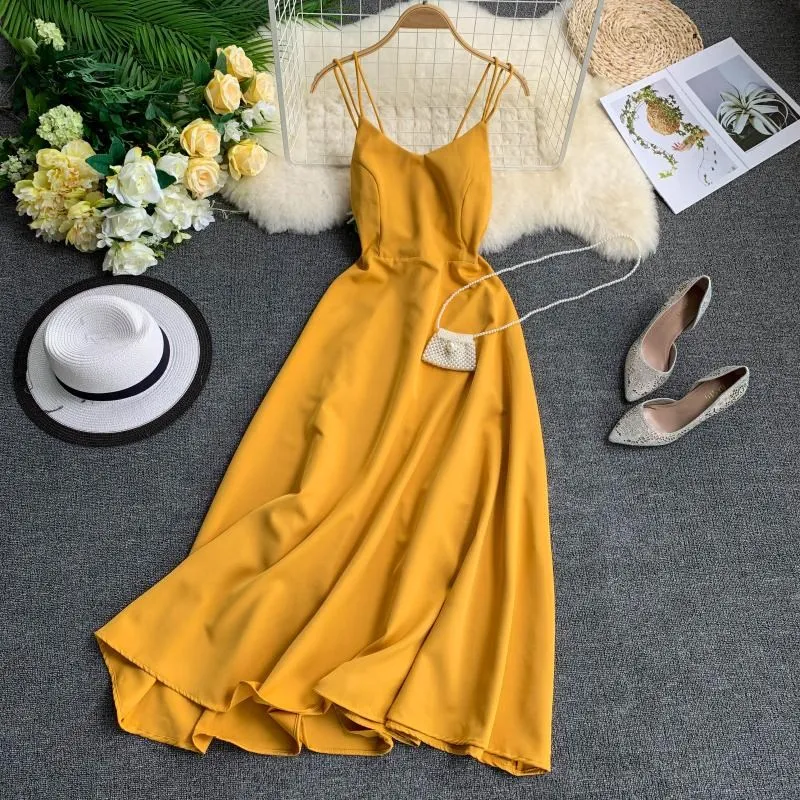 

Sexy Spaghetti Strap Long Dress Women Summer Deep V Neck Backless Solid Party Dresses Vintage Maxi Dress Beach Dress Vestidos