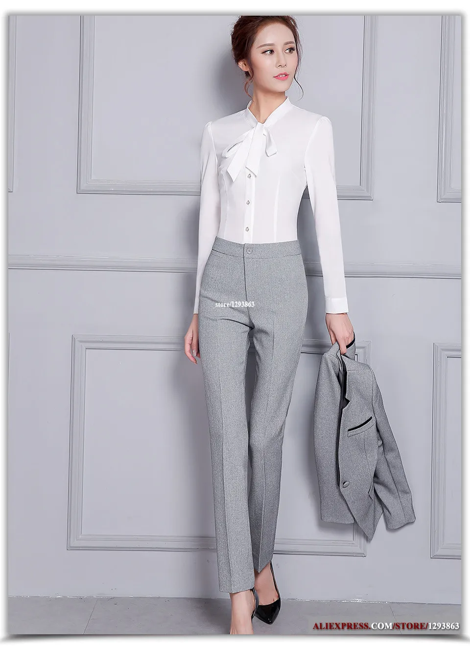 Trousers With Matching Belt Casual Formal Office Pants For Ladies - Powder  - Wholesale Womens Clothing Vendors For Boutiques