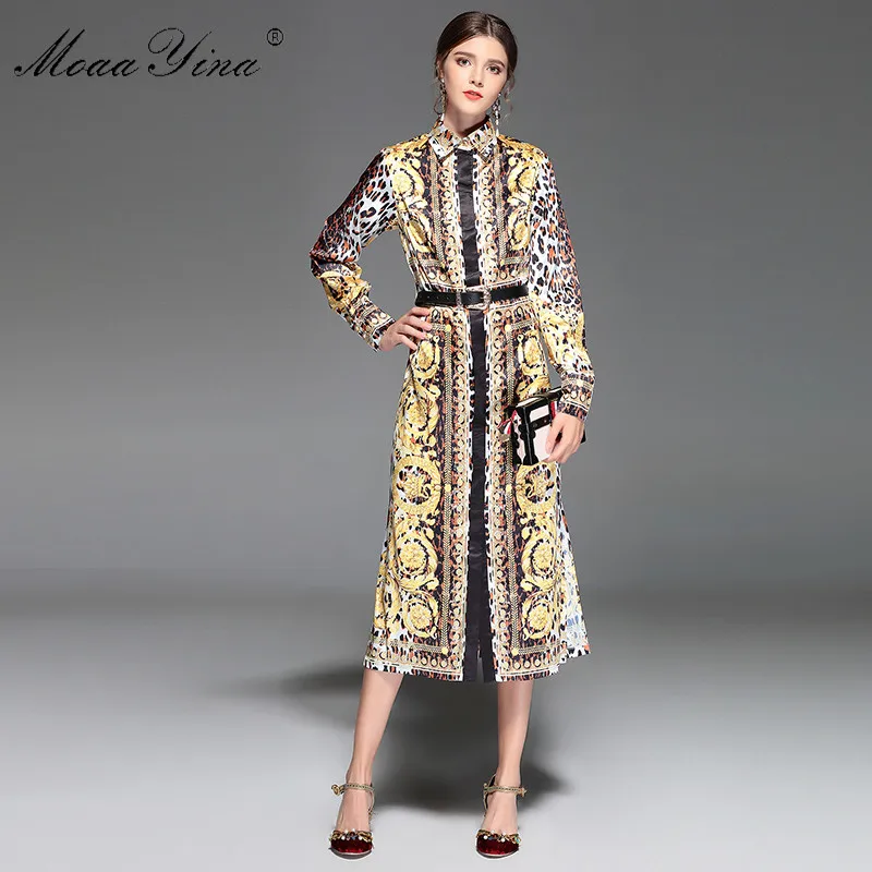 MoaaYina Fashion Designer Runway Midi Dress Autumn