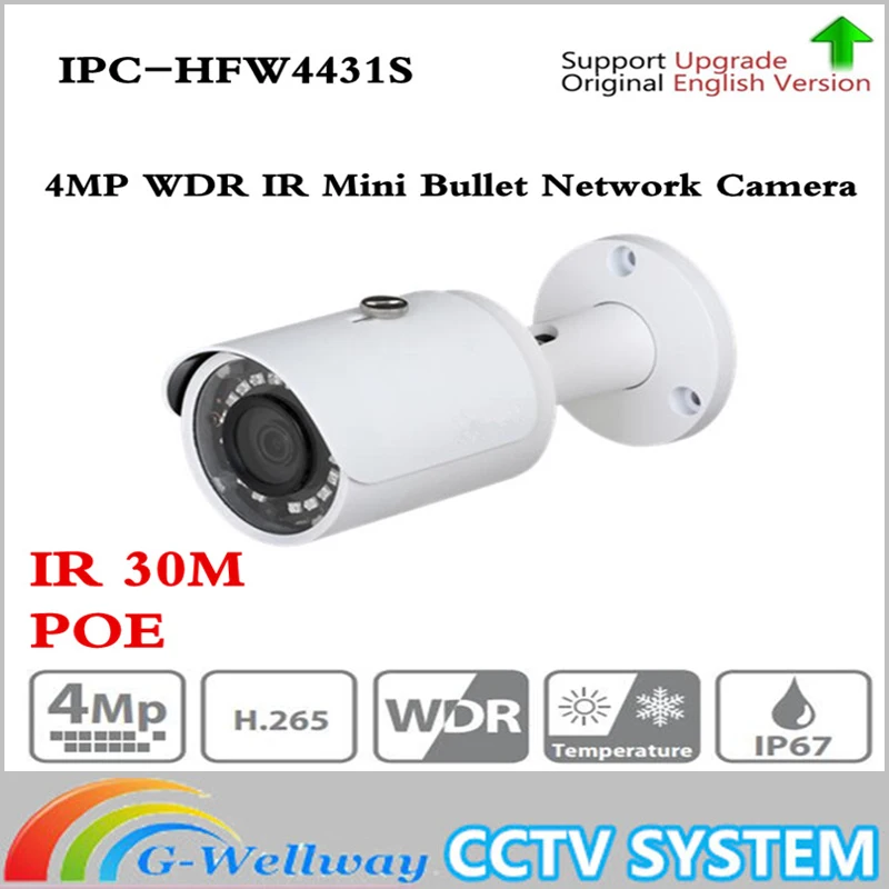 

Original English Version 4MP WDR Network Small IR Bullet Camera IP67 without Logo IPC-HFW4421S upgrade IPC-HFW4431S Free shippin
