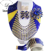 Великолепный! Костюм ожерелья нигерийские Свадебные африканские бусины Ювелирный Набор хрустальный Королевский синий желтый NC1827