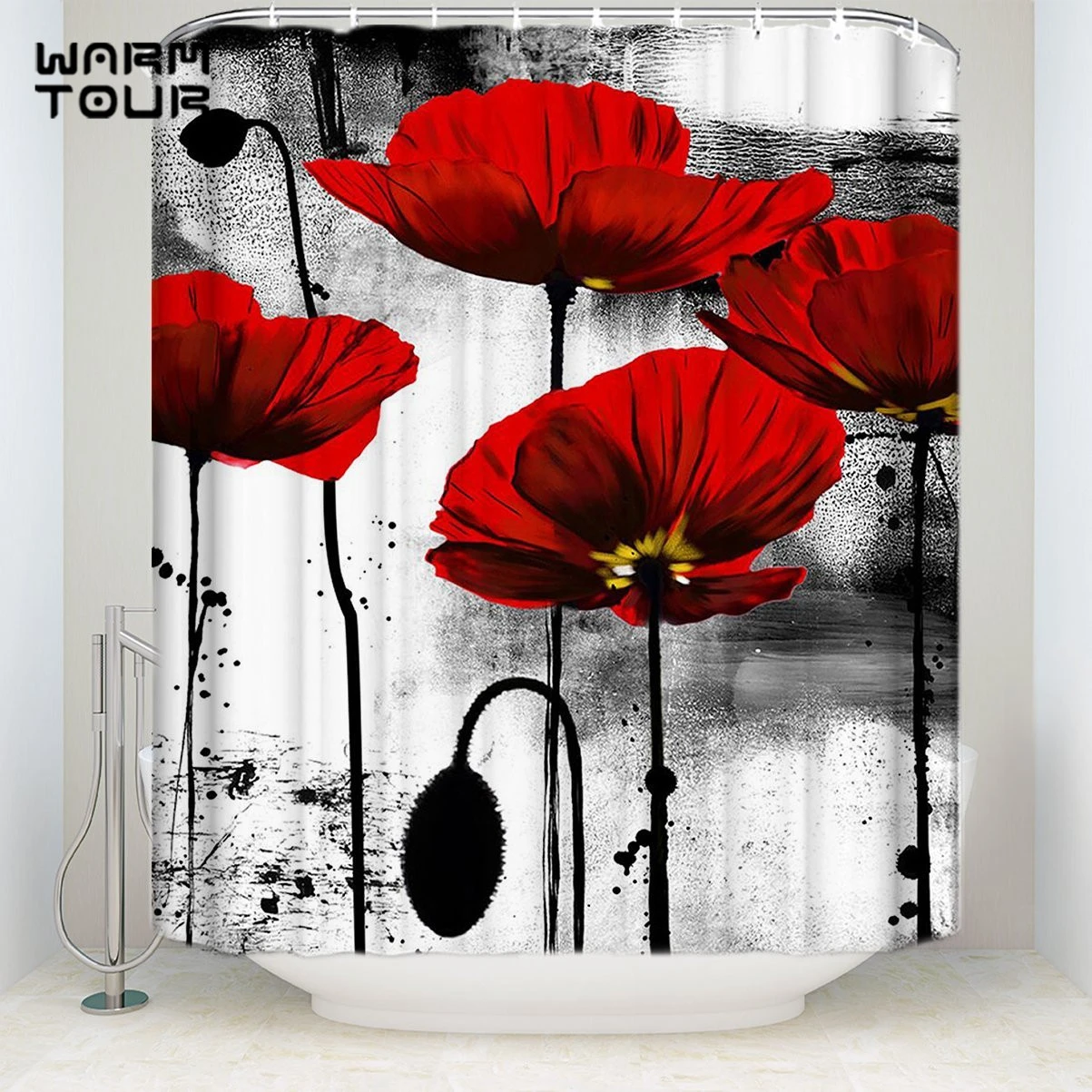 Warmtour Shower Curtain Vintage Abstract Red Poppy Flower Art Welcome Mildew Resistant Bathroom Decor Sets With 12 Hooks Shower Curtains Aliexpress