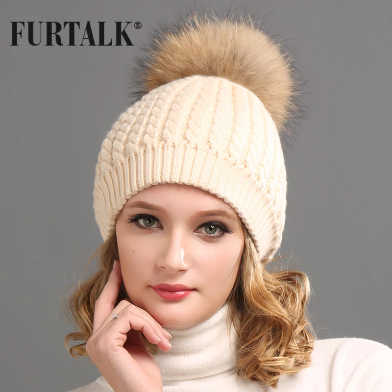 Furtalk Русский Реального Меховая Шапка Двойная Подкладка Енота Пом Hat Женщин Зимняя
