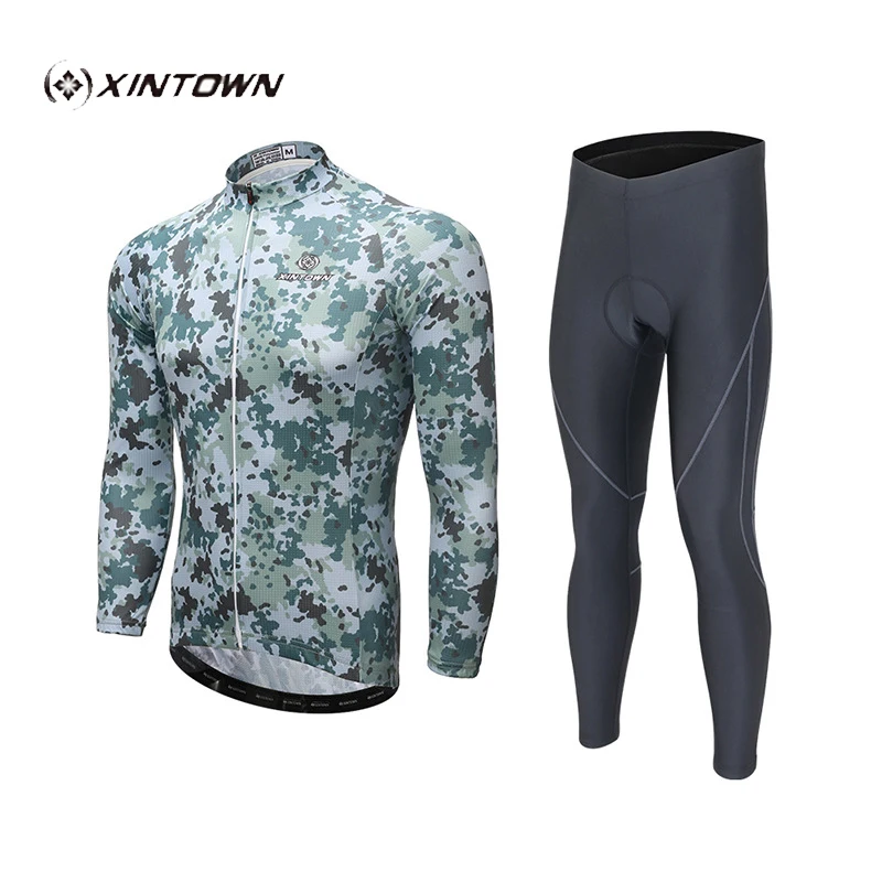 

XINTOW Camo Spring And Autumn Long Sleeve Cycling Set Jersey Moisture Breathable Mountain Bike Quick-drying Sun Long Sleeve Set