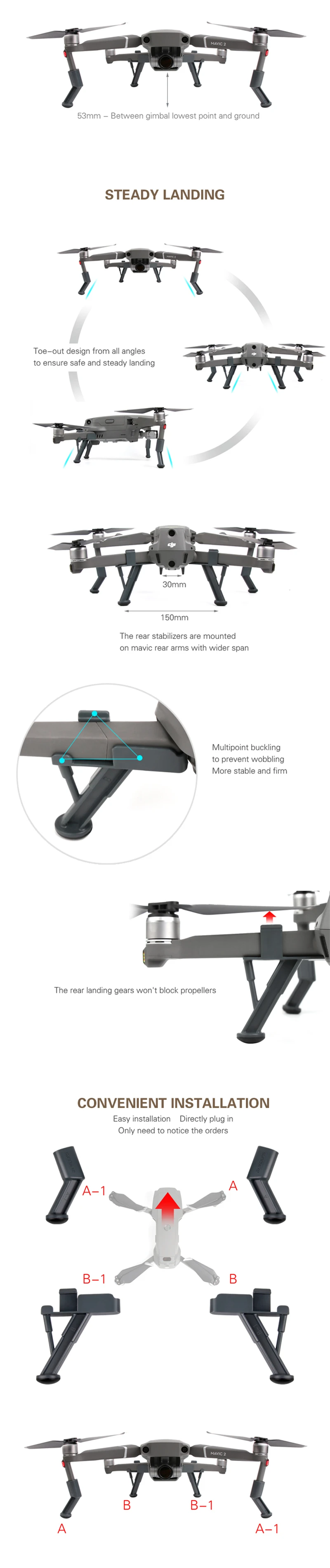 DJI Mavic 2 посадочная Шестерня расширенная поддержка ног Защита ног Аксессуары для DJI Mavic 2 Pro/Zoom drone