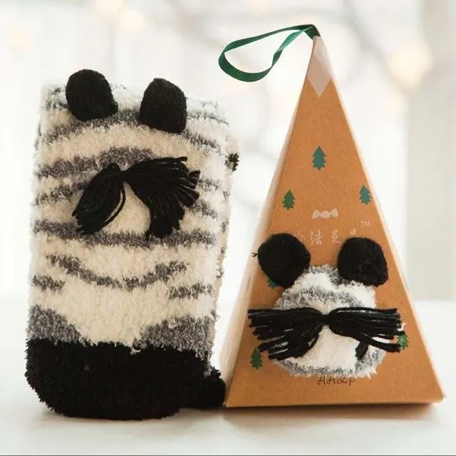 Подарок на год и Рождество, женские носки с объемным животным дизайном, пушистые толстые теплые носки из бархата кораллового цвета, махровые носки-тапочки/носки для сна, 10 пар в коробке - Цвет: raccoon