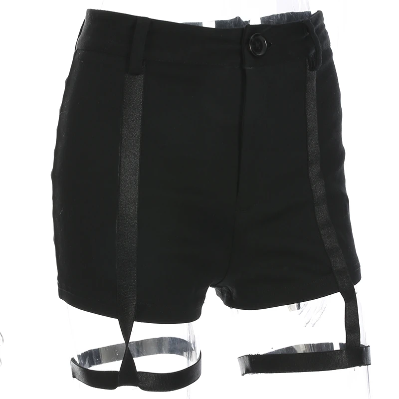 Черные Эластичные Обтягивающие шорты с высокой талией, сексуальные уличные стильные мини шорты с лентами, летние модные шорты для женщин
