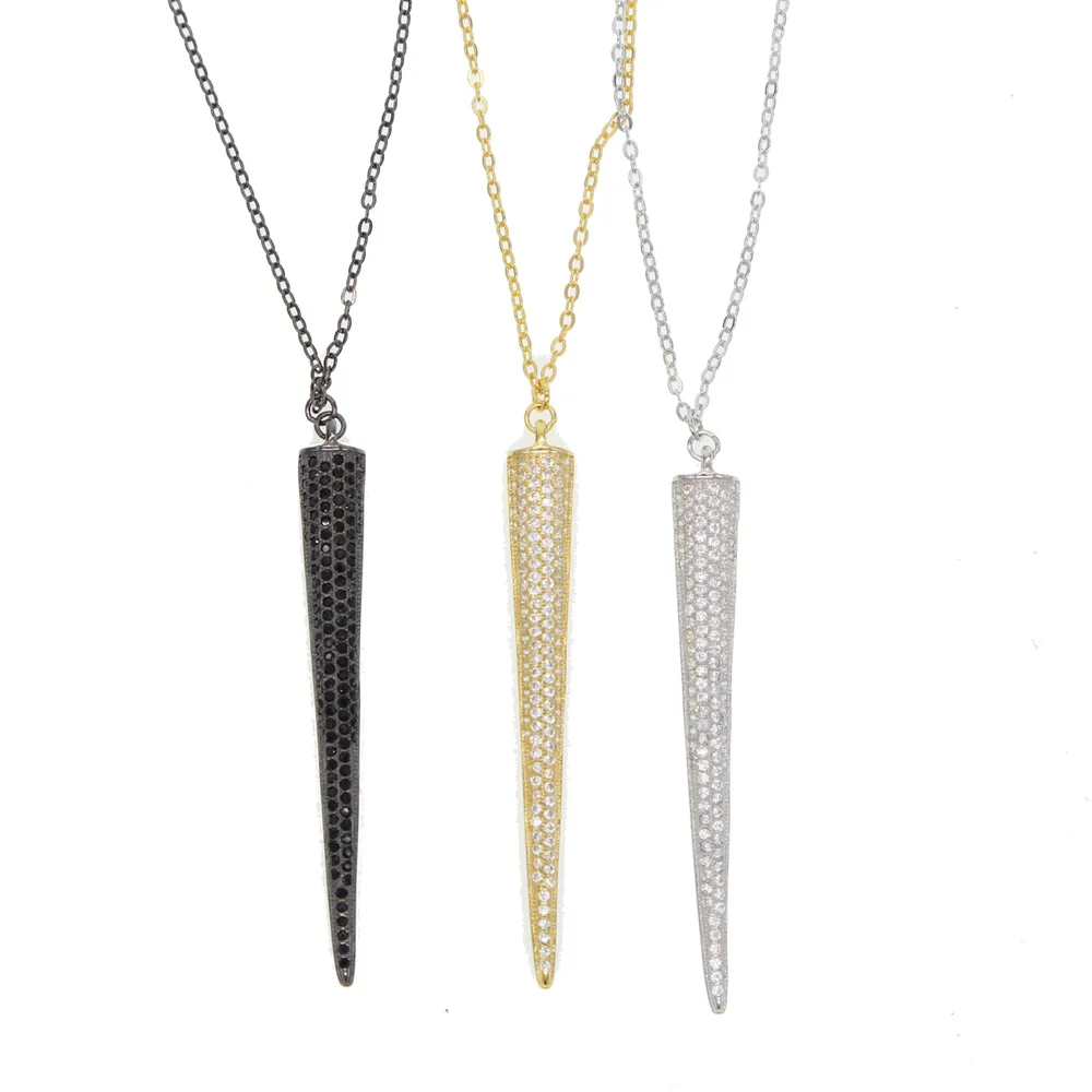 

100% 925 sterling silver Factory wholesale micro pave full cubic zirconia long spike punk bling yellow white black cz necklace