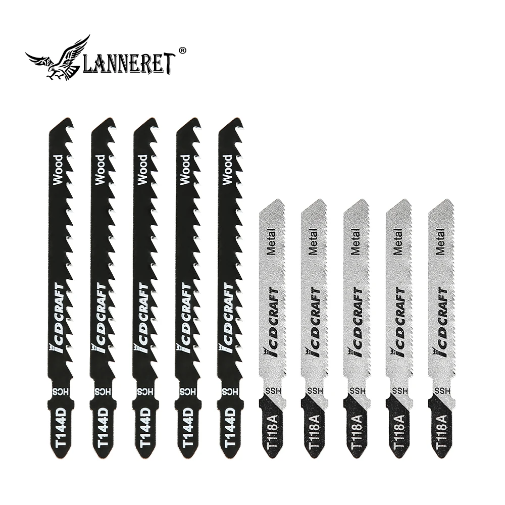 

LANNERET 5-Piece per Set Assorted T-Shank Jig Saw Blade Set T144D for wood T118A for metal