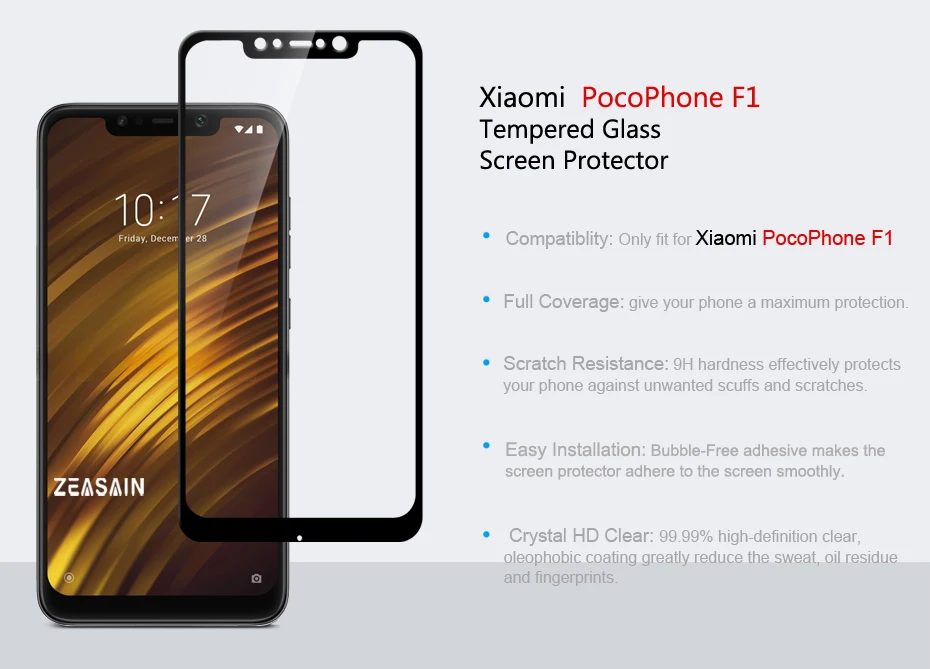 Original ZEASAIN 9H Tempered Glass for Xiaomi PocoPhone F1 Poco F1 Screen Protector 2.5D HD Clarity Toughened Safety Glass Film (5)