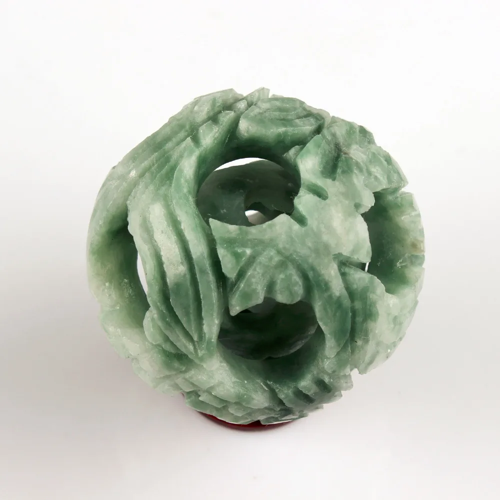 Billige 2,2 inch Green Spot Bälle sind ball Carving Kugel holzständer Chakra Healing Reiki Naturstein Geschnitzt