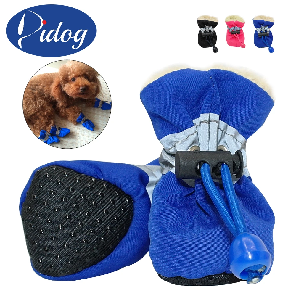 4 pcs Waterproof Dog Shoes Reflective Anti Slip Rain Boots Adjustable Winter Warm Socks Sneaker Paw Protector For Dogs Cats