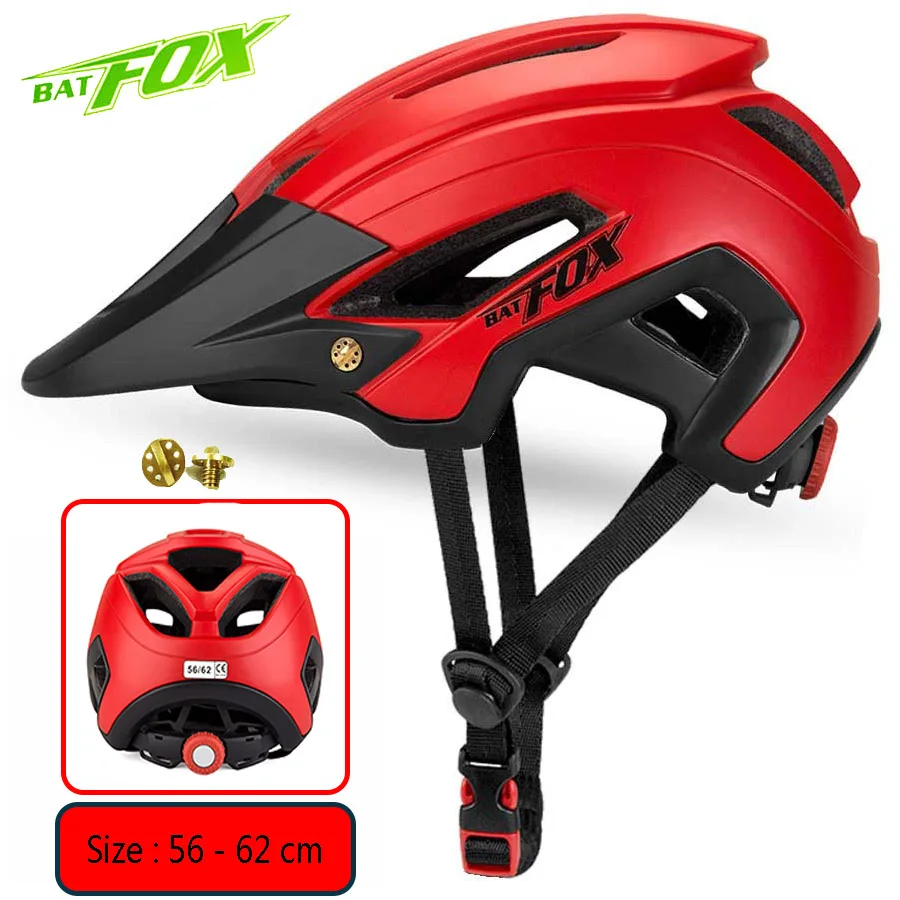 BATFOX Bicycle Helmet Men Women MTB Cycling Helmet Ultralight Big Visor Breathable Road Bike Helmet Outdoor Sport Ridding Helm - Цвет: Red-Black