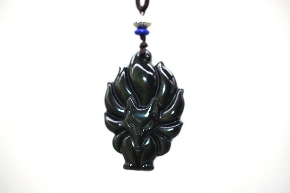 

Natural Rainbow Obsidian Fox Pendant Nine-tailed Fox Obsidian Necklace For Men Women Drop Shipping Lucky Amulet Necklace Gift