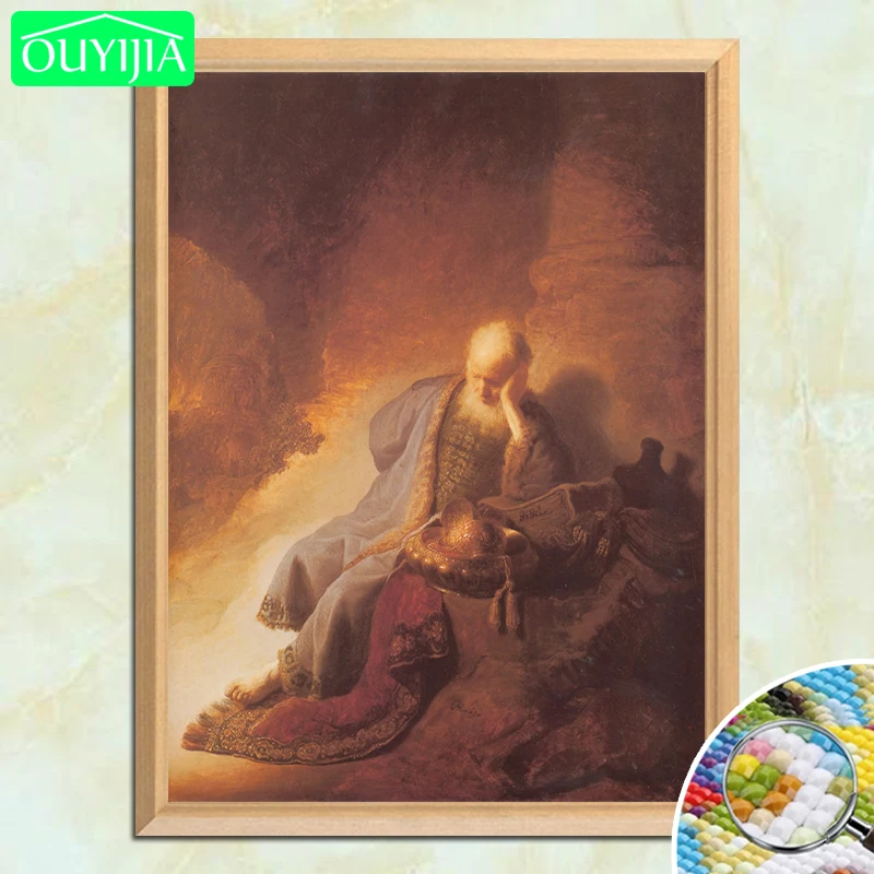

Rembrandt Famous Painting "Jeremiah mourns the destruction of Jerusalem" 5D DIY Diamond Painting Full Square Diamond Embroidery