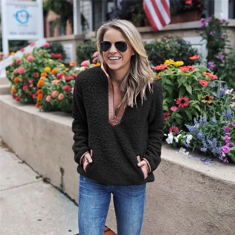 2018 Women Winter Sweater Thin Fleece Zipper Turtleneck Pullover Sherpa Fleece Tops Female Winter Warm Coat Sweaters