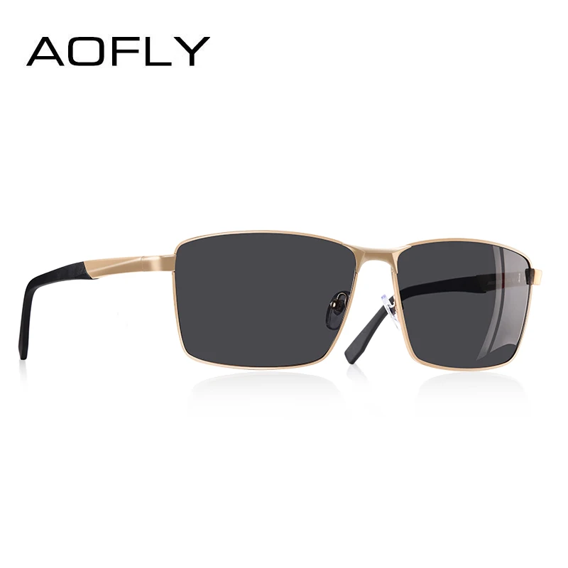 AOFLY, Ретро стиль, фирменный дизайн, мужские поляризованные солнцезащитные очки, квадратные, классические, мужские солнцезащитные очки, мужские очки, UV400, AF8189 - Цвет линз: C5GOLD