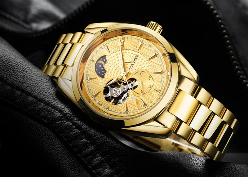 TEVISE Watch Men Moon Phase Mechanical Watches Luminous Automatic Watch Waterproof Steel Fashion Business Wristwatches Male (14)