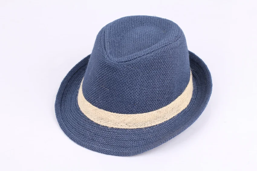 Розничная, Классическая однотонная детская шляпа-федора, детская linenette джаз шляпа, осенне-летний топ для малышей, детская шапка, Прямая - Цвет: Синий