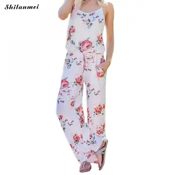 

Lace Up Floral Print Women Jumpsuit 2019 Summer Casual Loose Wide Leg Pants Ladies Girls Beach Jumpsuits Rompers Female Overalls
