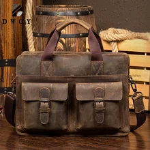 Винтаж Crazy Horse портфели мужские сумки-почтальонки из натуральной кожи 1" ноутбук сумки из коровьей кожи бизнес сумка