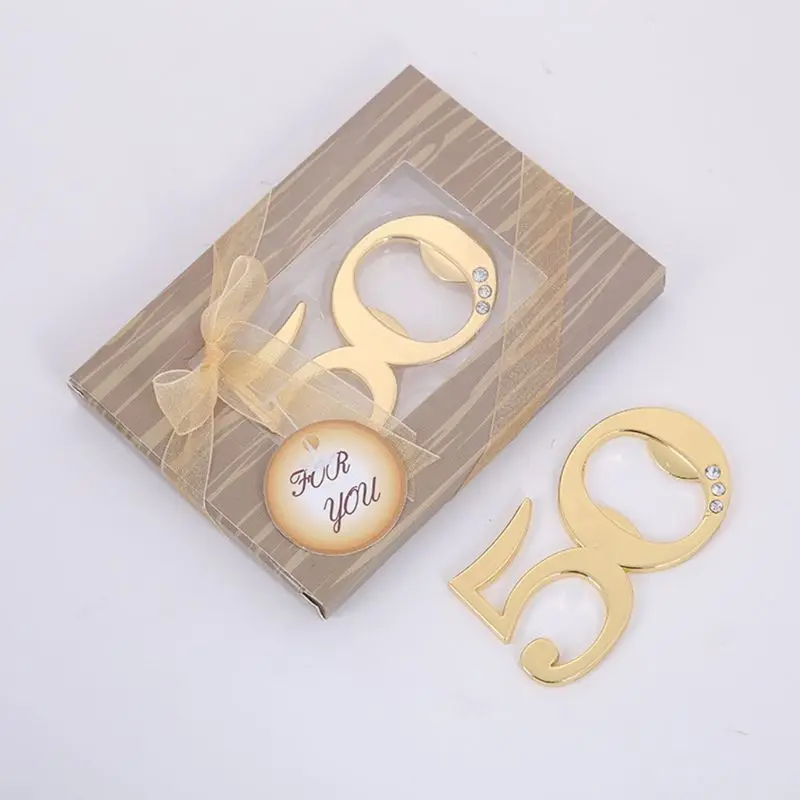 Novelty Golden Digital 50 Beer Bottle Opener 50th Anniversary Birthday Souvenir For Guest Wedding Engagement Party Gift