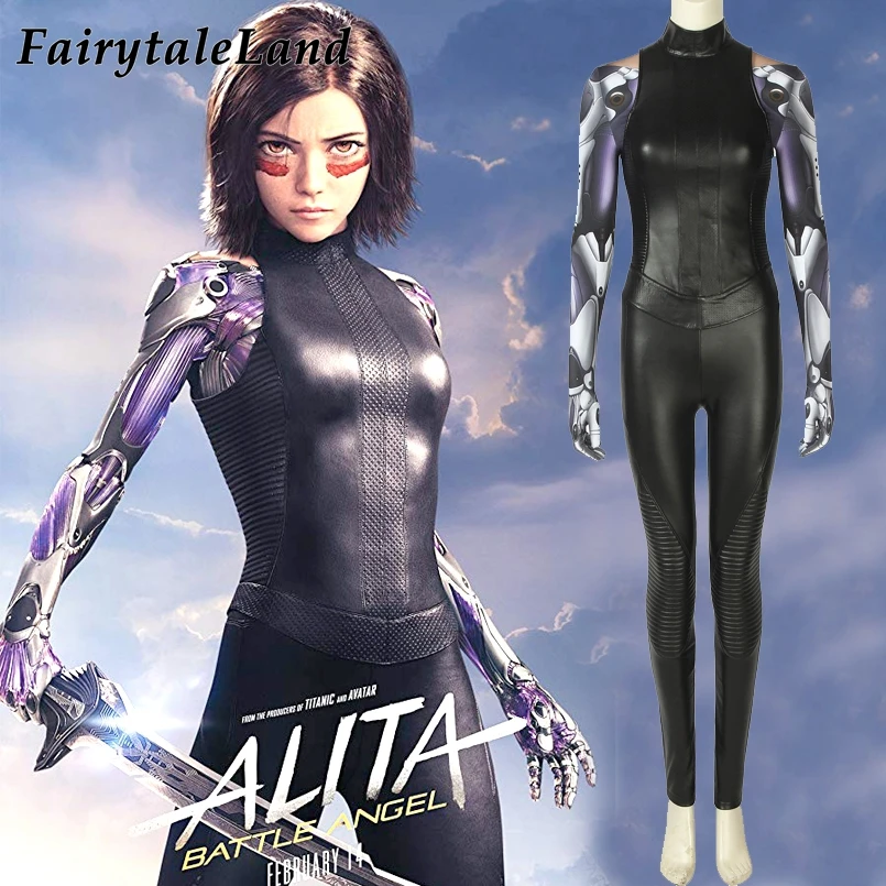 Женский костюм для косплея Alita Battle Angel черный из искусственной кожи топ и штаны