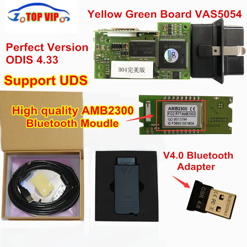 

A+ VAS5054 Full Chip +OKI chip+More Stable Bluetooth AMB2300 Moudle VAS 5054A ODIS 4.4.10 Support UDS Protocol 4.0 Bluetooth