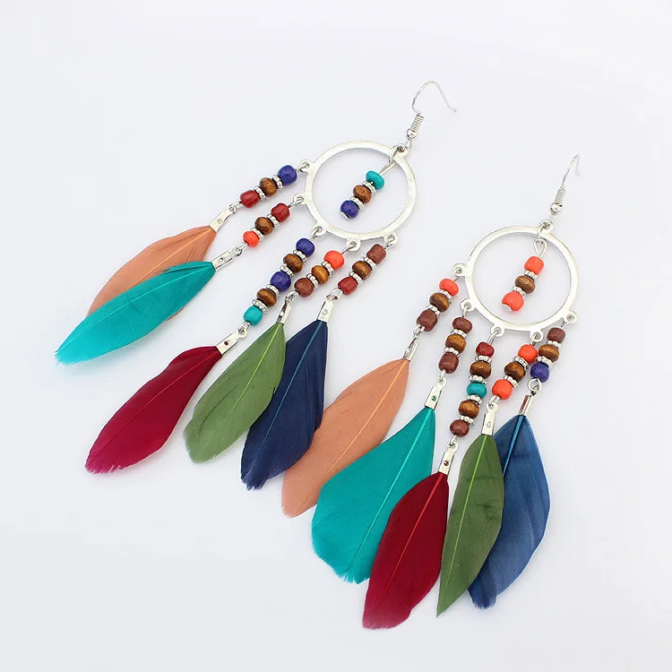 Ethnic style long earrings Europe and the United States creative bead hand tassel earrings