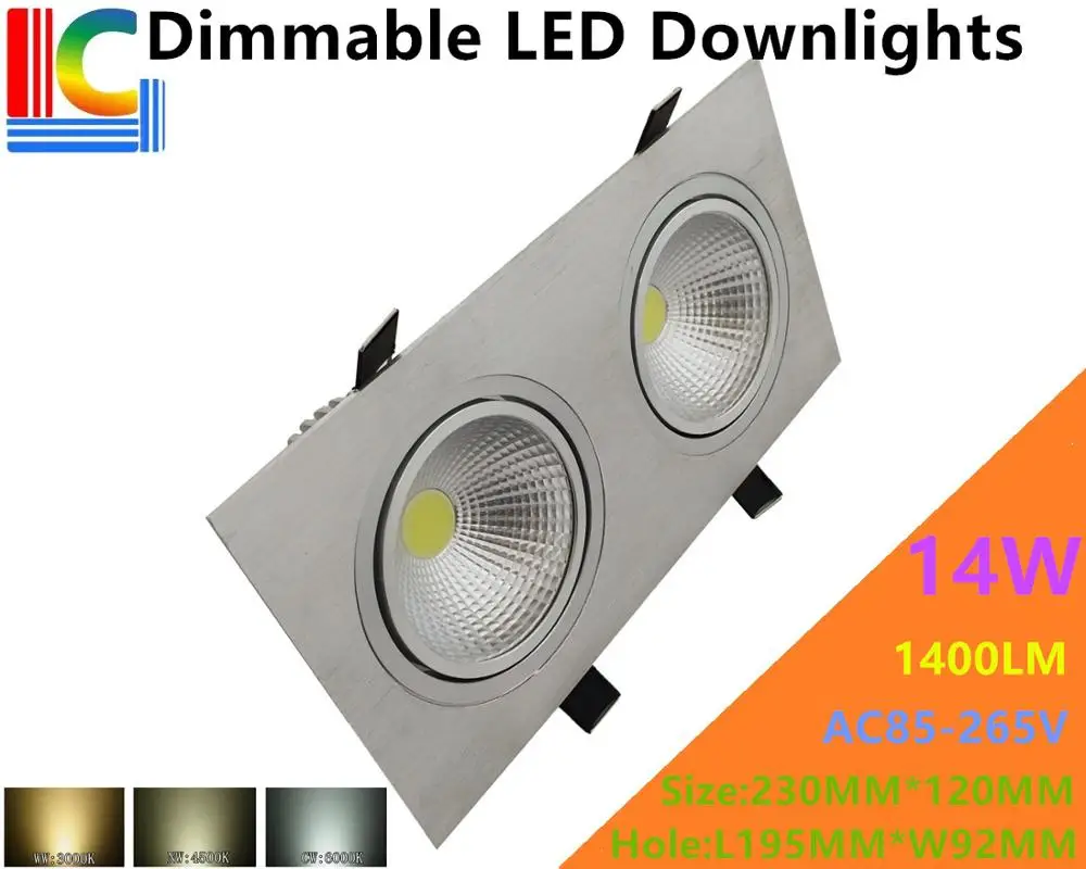 

Dimmable COB 14W Rectangular LED Downlights 85-265V Recessed Ceiling light CE Ultra bright Home Furnishing lighting Grille lamp