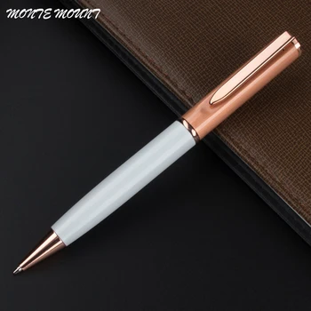 

1PCS white Rose Gold Ball-point Pen Stainless Steel Rod Rotating Metal Ballpoint Pens Stationery For Office & School Supplies