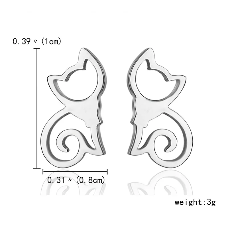 Горячая Распродажа серебряные милые кошачьи маленькие серьги-гвоздики из нержавеющей стали полые кошачьи серьги-гвоздики для женщин модные серебряные ювелирные изделия подарок - Окраска металла: 14