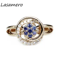 Lasamero естественный голубой сапфир драгоценный камень центр Алмаз Halo акценты 14 К розовое золото свадебные Обручение кольцо