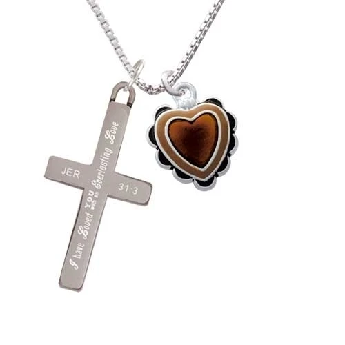 Brown Ruffle Heart - Everlasting Love - Cross Necklace (1)