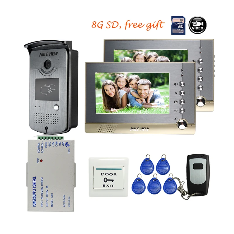 

Free Shipping BRAND 7" Color Video Door Phone Intercom Kit + 2 Recording Screen + 1 RFID Access Door Camera + 8G SD + WHOLESALE
