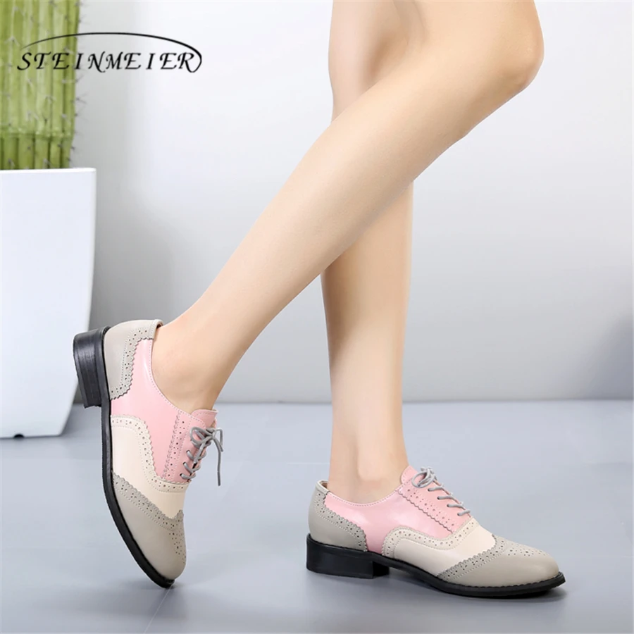 Women Oxford Spring Shoes Genuine Leather Loafers Gray Sneakers Female Oxfords Ladies Single Shoes Summer