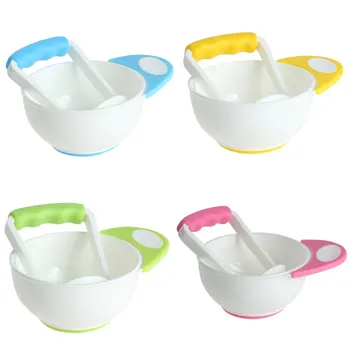 

Baby Kids 2pcs Grinding baby Bowls Learn Dishes Handmade Grinding Tool Food Fruit Supplement Children Infant Food Mills 4 Colors