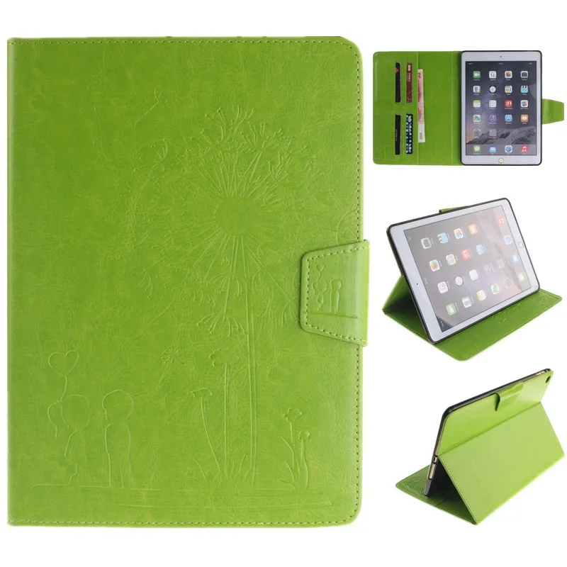 Tablet Cover For Apple Ipad Air 2 Case Magnet Stand Wallet Flip Embossing Lovers Dandelion Luxury Retro Card Holder For IPad 6 (20)
