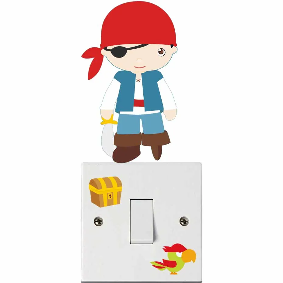 

Cartoon Pirate Color Light Switch Wall Stickers For Boys Bedroom Fun Treasure Chest Parrot Removable Decals Wallpaper Home Decor