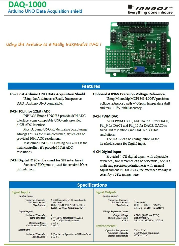 DAQ-1000 3CH 15bit DAC 10bit ADC 4DI щит для сбора данных для UNO R3 низкая стоимость