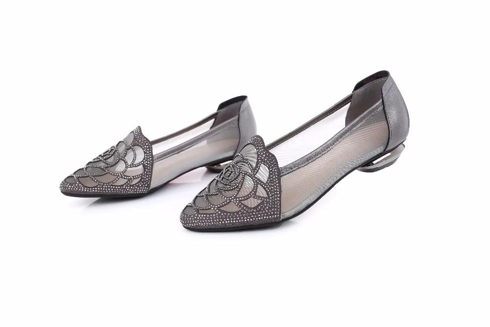 Femmes Plates Sandales Confortable D'été Femme Appartements Véritable Pointu Noir gris En Gktinoo or Découpes 2018 Chaussures Cuir Bout Gaze Strass tZ8qWan