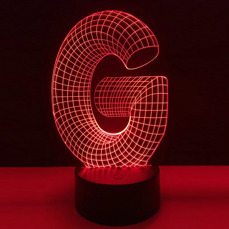 

Unique 3D Lamp Alphabet G Multicolor USB RGB LED Night Light Desk Table Home Bar decor Christmas RC Gift lightbox KIDS TOYS