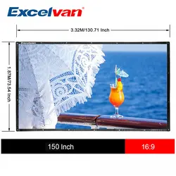 Excelvan 150 дюймов 16:9 складной ПВХ HD портативный дома и открытый применение проектор экран с отверстием для подвешивания фронтальной проекции