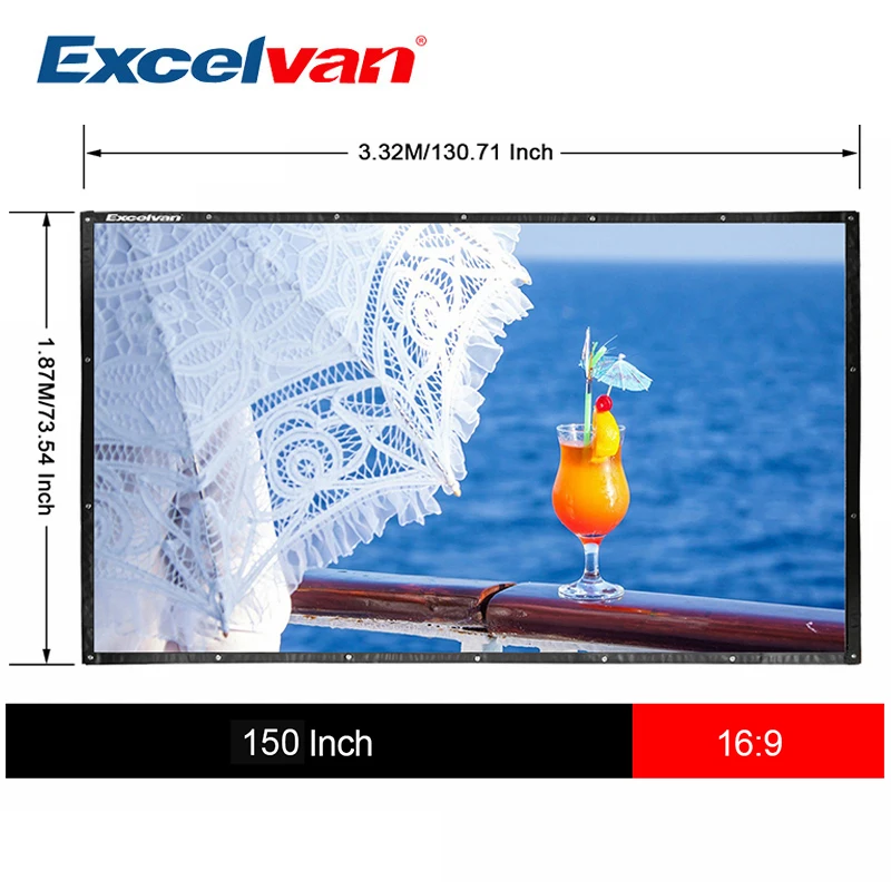 

Excelvan 150 Inch 16:9 Collapsible PVC HD Portable Home And Outdoor Use Projector Screen With Hanging Hole For Front Projection