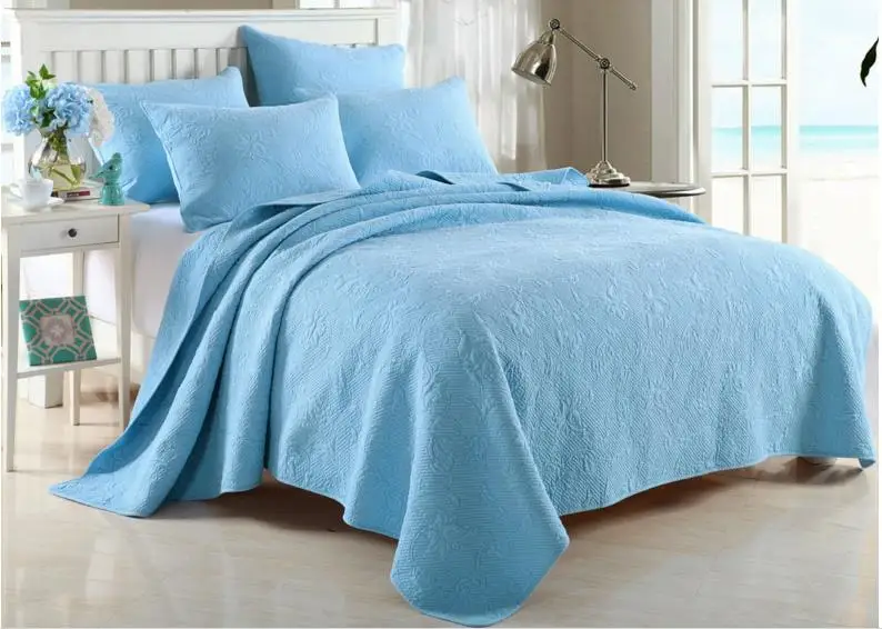 

American Cotton Pastoral Printed Blue Quilted Qulting Quilts Kingsize Luxury Bedding Embrodiery BedCover Bedspread Sheet Shames