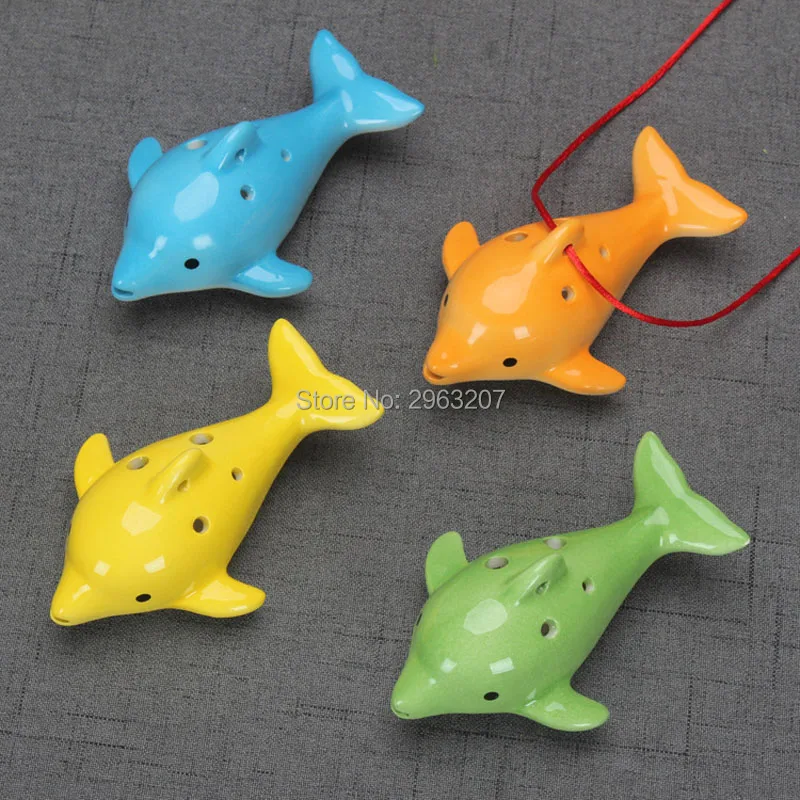 50pcs Cute 6 Hole Ceramic Dolphin Ocarina Animal Shape Educational